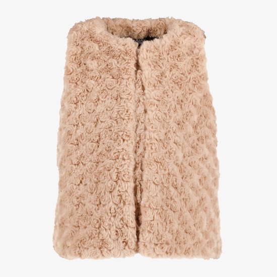 Lichtbruin, geborduurd gilet met rozenmotief.