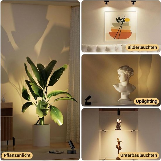 Draadloze oplaadbare USB-led-wandspot (4000 mAh) | Leeslamp met afstandsbediening & touchbediening – Ingebouwde timer; geschikt voor planten, kunst, kasten, slaapkamers, woonkamers – 1 stuk [Energieklasse F] — afbeelding 4