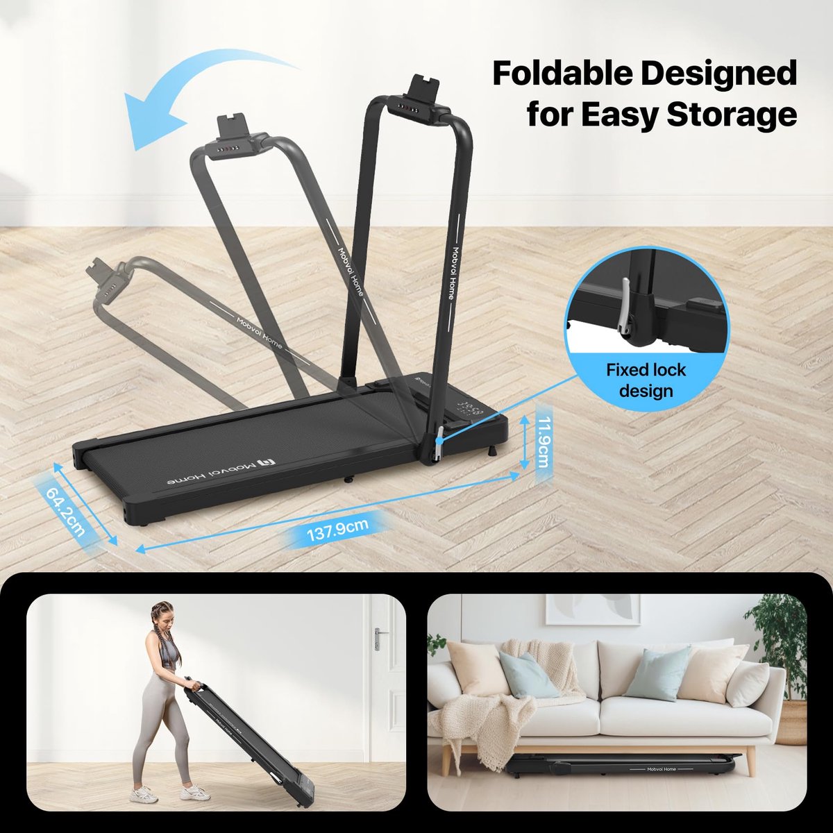 Loopband Inklapbaar 3-in-1 Walking Pad met 2.5 PK Motor 6% Helling Bluetooth LED Display 120 kg Belastbaar