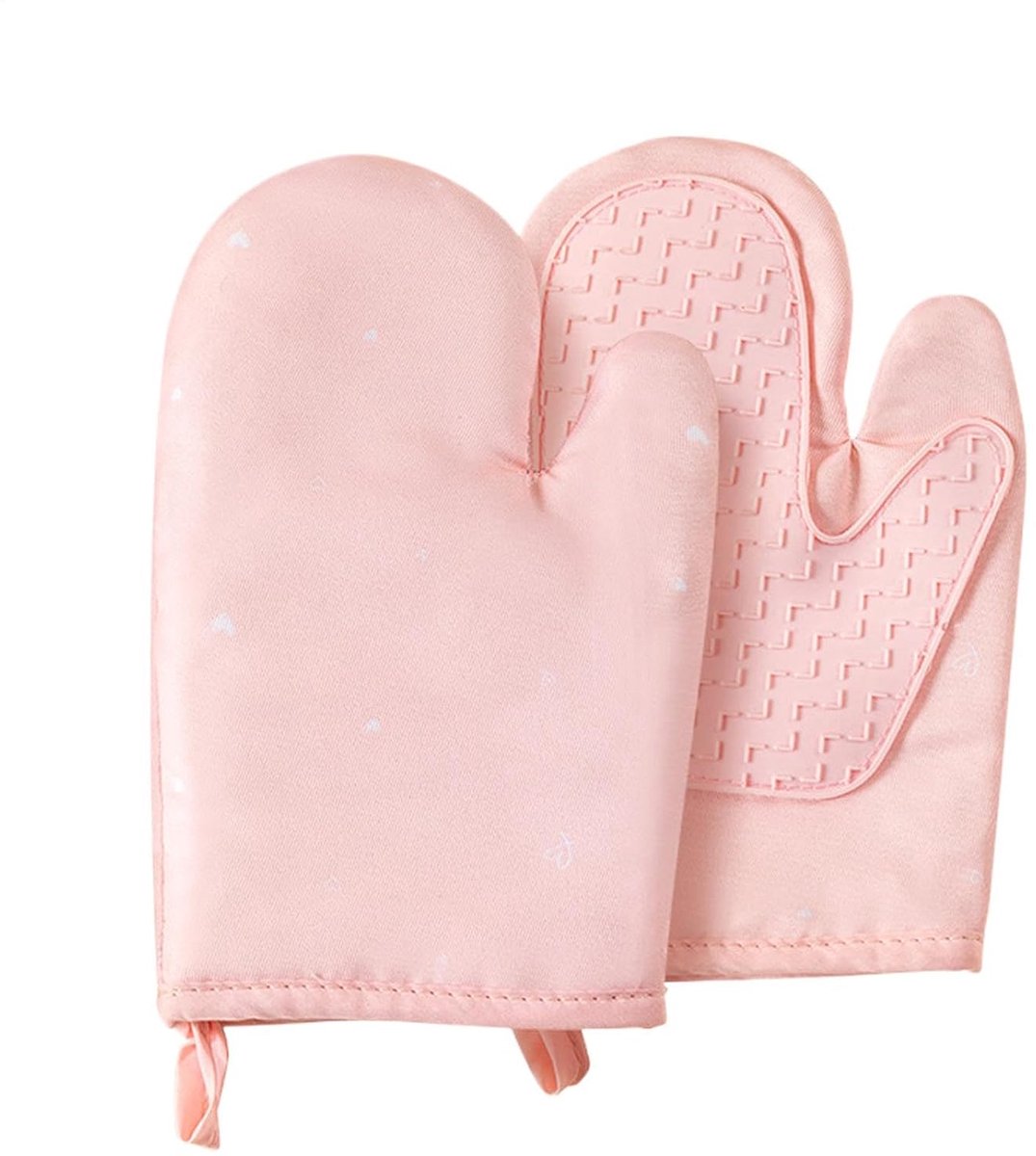 Tweedelige set zachte, waterdichte, antislip en hittebestendige ovenwanten | Geschikt voor restaurants, huizen, bakkerijen, barbecues, grills, bakken, kookplaten en magnetrons (roze)