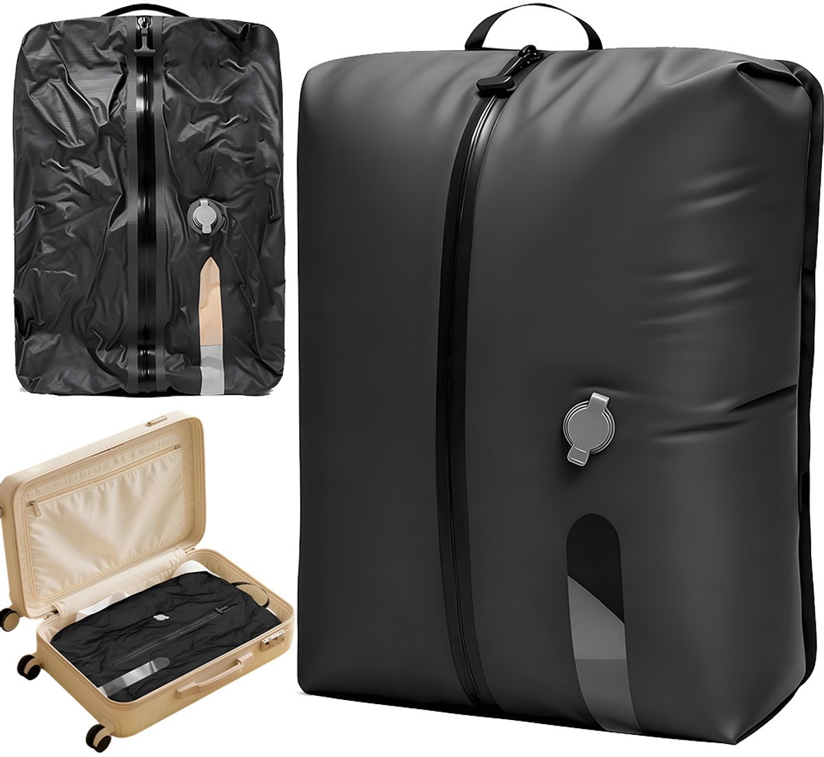 Packing Cubes Compression - 17L Compressietas - Koffer Organizer - Met Transparant Venster & Ritssluiting - Draagbaar Handvat - Waterdicht Nylon - Ruimtebesparend - Voor Reizen & Kamperen & Kledingorganizer - Zwart