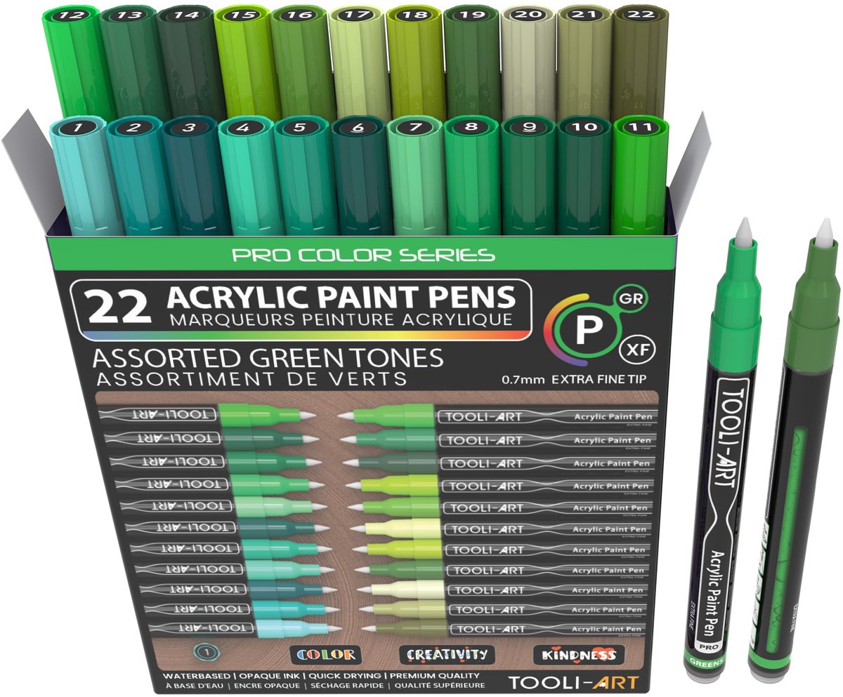 Acrylmarkers Groen 22 Kleuren – Extra Fijne Punt 0,7 mm – Sneldrogend – Voor Glas, Hout, Metaal & Steen