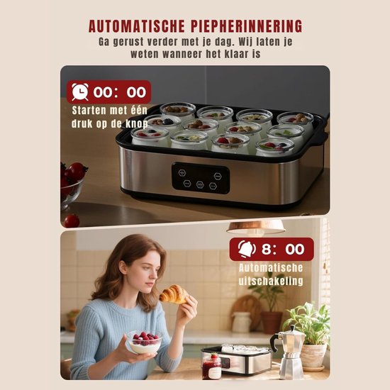 KIRA® Yoghurtmaker - Automatische Yoghurtmachine - 2-in-1 Yoghurtmaker & Ijsmachine - Zilver/Zwart - ‎37cm x 27cm x 14cm van Kira — afbeelding 5