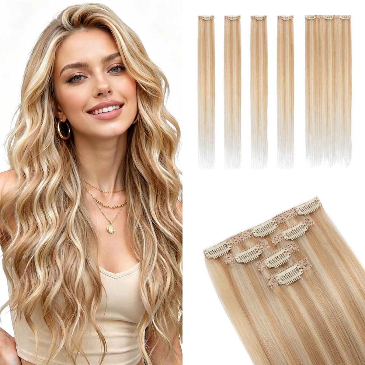 Solidchoice - Clip-in Extensions Echt Haar 5 Stuks 25cm voor Onzichtbaar Volume