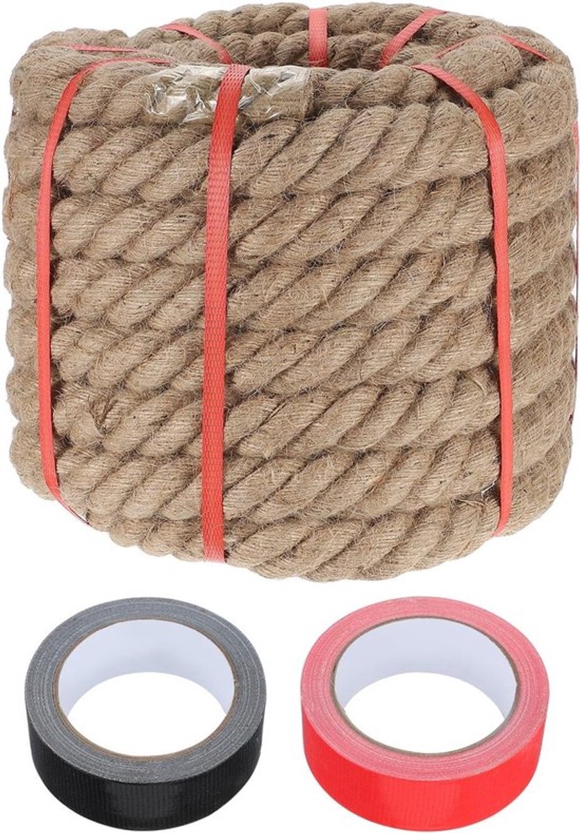 Jute touw 3,1 cm x 22,4 m, gevlochten natuurlijk touw voor knutselen, leuningen en schommels, ideaal voor landschapsarchitectuur en decoratie