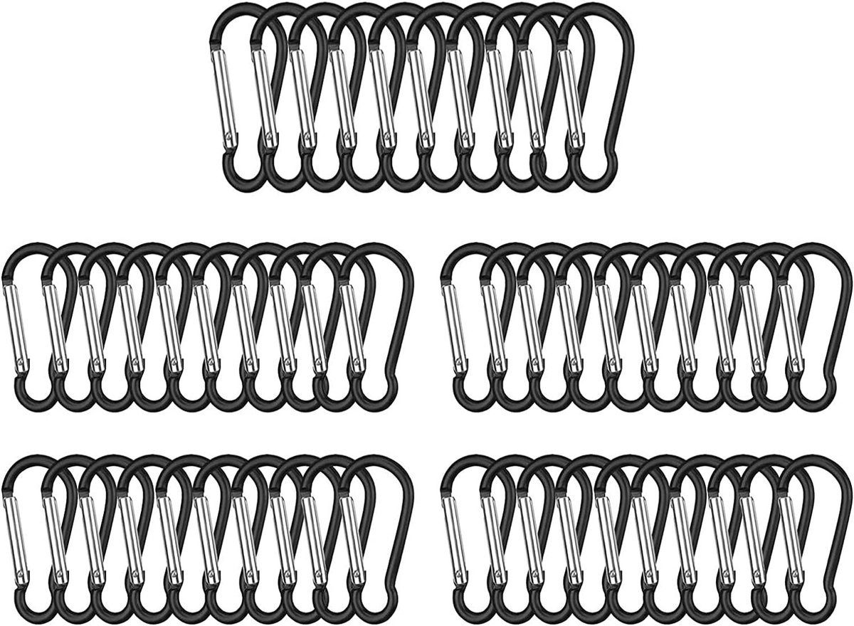 Karabijnhaak - Zwart - Duurzaam Aluminium - Voor Buitenreizen, Kamperen, Wandelen, Vissen, Fietsen