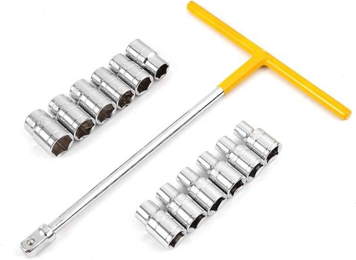 T-Handle Steeksleutel Set van 13 Stuks met 1/2 Inch T Sleutel en 8-19mm Steeksleutels voor Huishoudelijk Gebruik en Reparaties