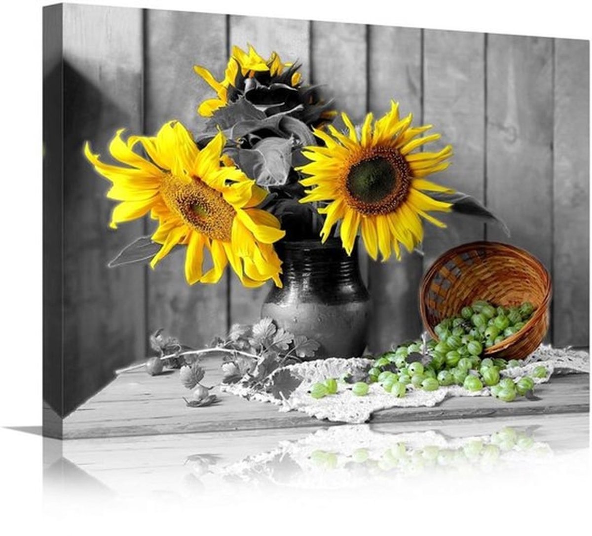Canvasdoek 80x60 cm Zonnebloemen Stilleven voor Wanddecoratie