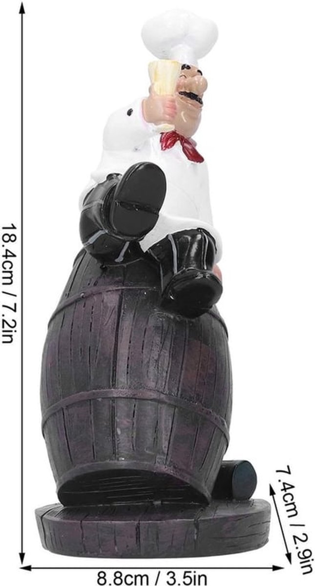 Beeldje Chef-kok Hars - Decoratie Keuken - Standbeeld Woondecoratie - Cadeau Chef-kok - Afmetingen 18,4 x 8,8 x 7,4 cm