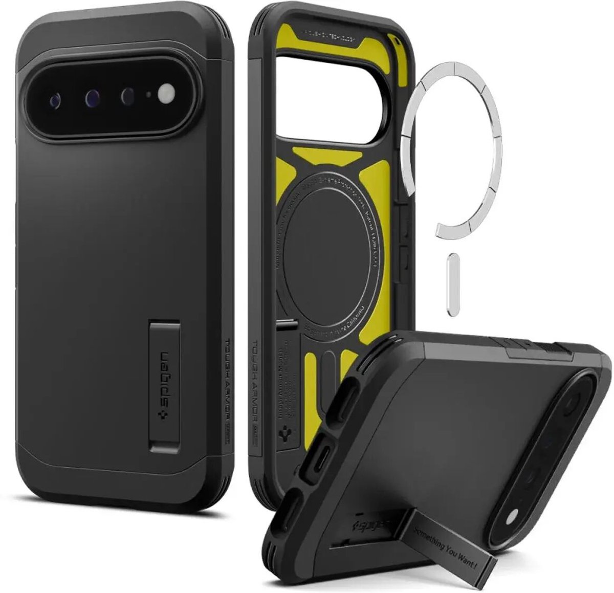 Spigen Tough Armor Hoesje Geschikt voor Google Pixel 11 Pro XL | Compatibel met MagSafe / Qi2 | Back Cover Militaire Standaard | Kickstand | Zwart