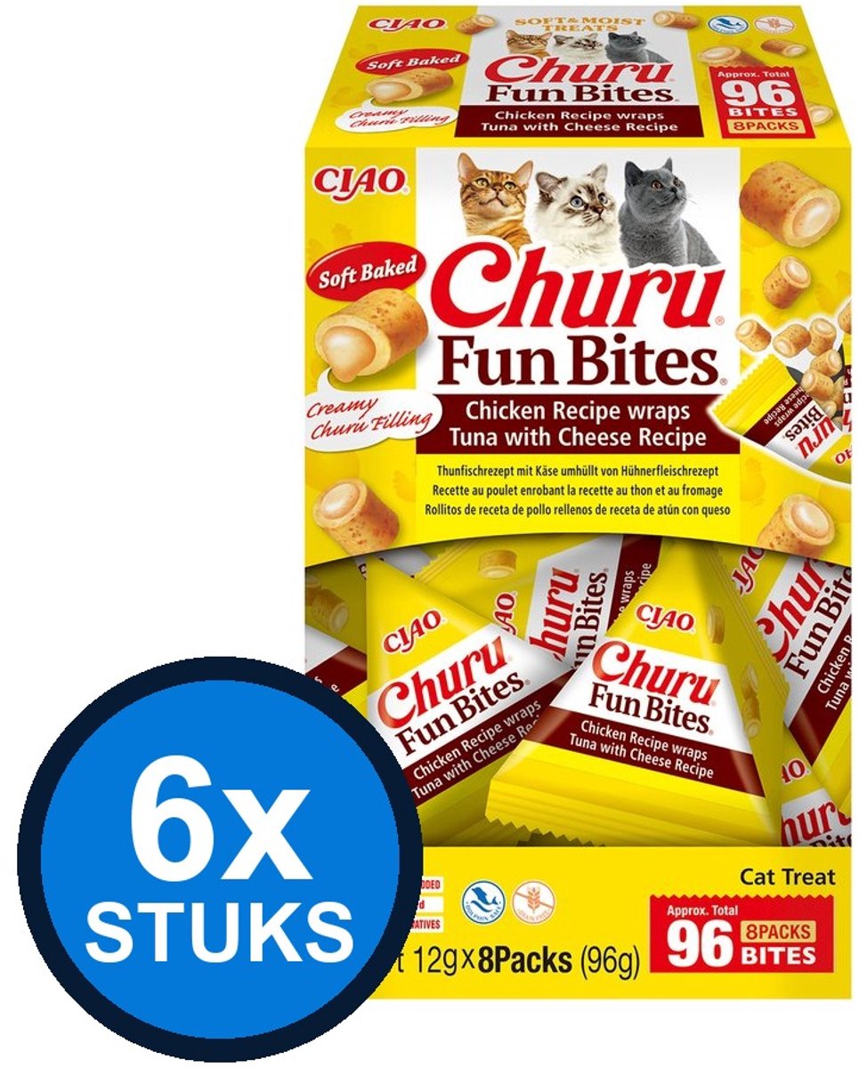 6x Inaba Churu Fun Bites Tonijn & Kaas - Kattensnack - 8x12g