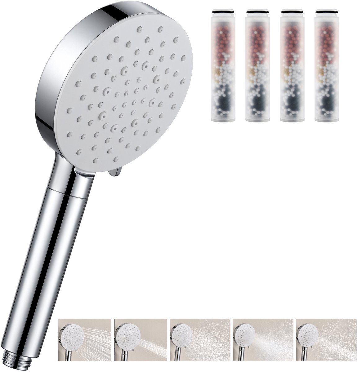 Cecipa Max Douchekop met Filter - Hogedruk Douchekop - inclusief 4 Filters - Doucheset - Waterbesparend - 6 Straalstanden - Handdouche - Huid- en Haarvriendelijk - Chroom&Wit