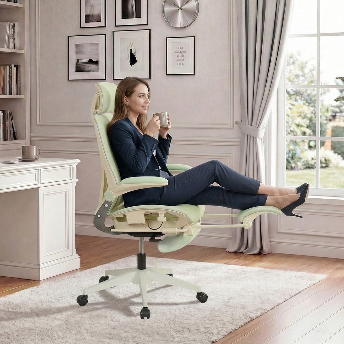 MIVRAY Bureaustoel Groen 129 Cm - Ergonomisch Met 3D Hoofdsteun En Lendensteun - Voor Werk Studie En Spel - Mesh - Groen