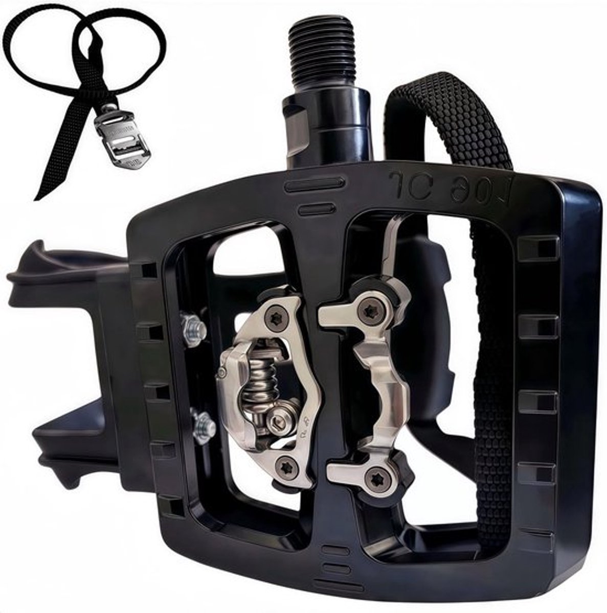 SPD Pedalen met Clip en Strap, Hybride Pedalen voor Fietstraining, Spinning en Fitnessfietsen met 9/16 Inch Spindel