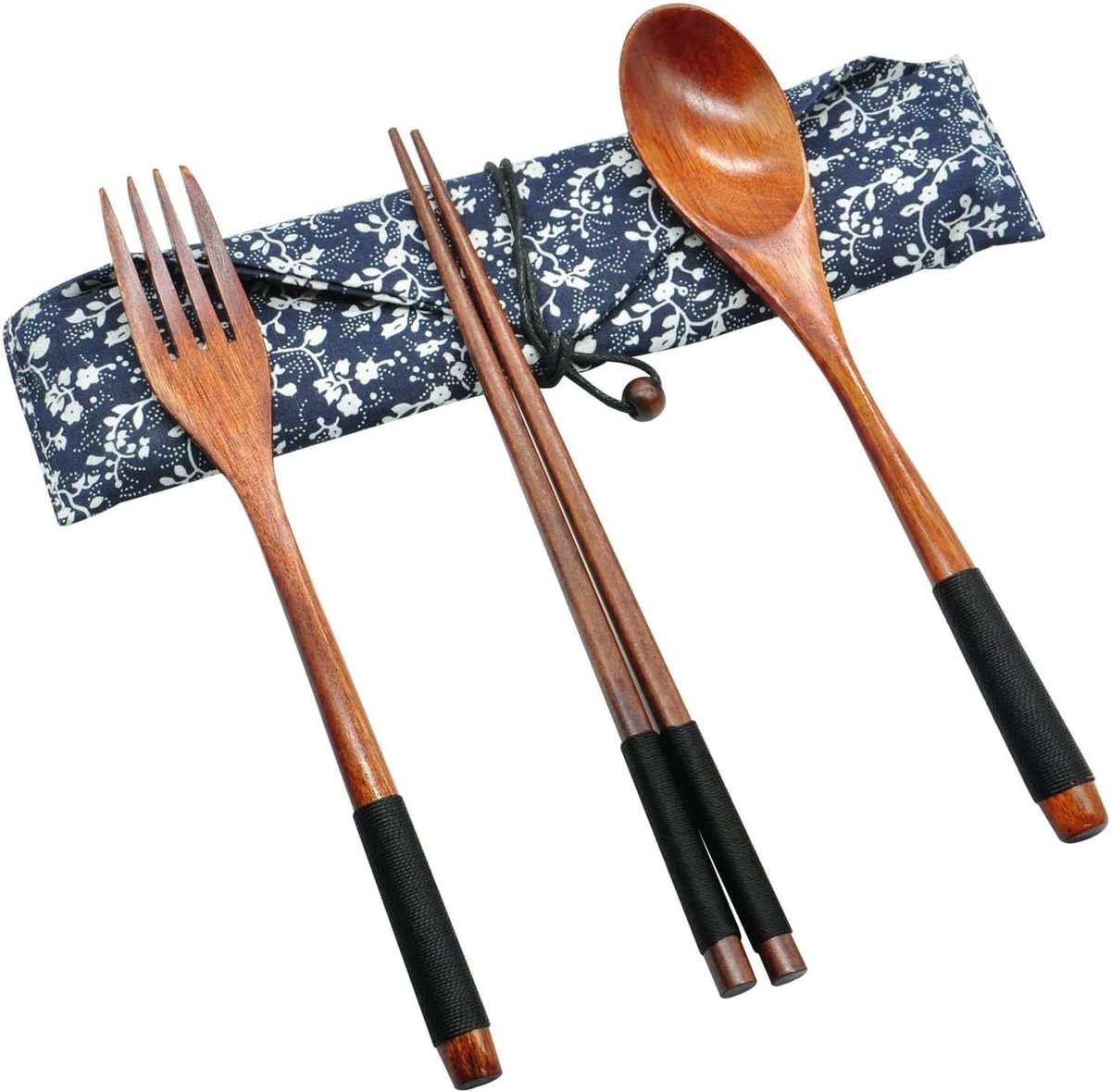 Houten Bestekset voor Thuis, Picknick, Kamperen en Reizen - Bestek met Lepel, Vork en Eetstokjes