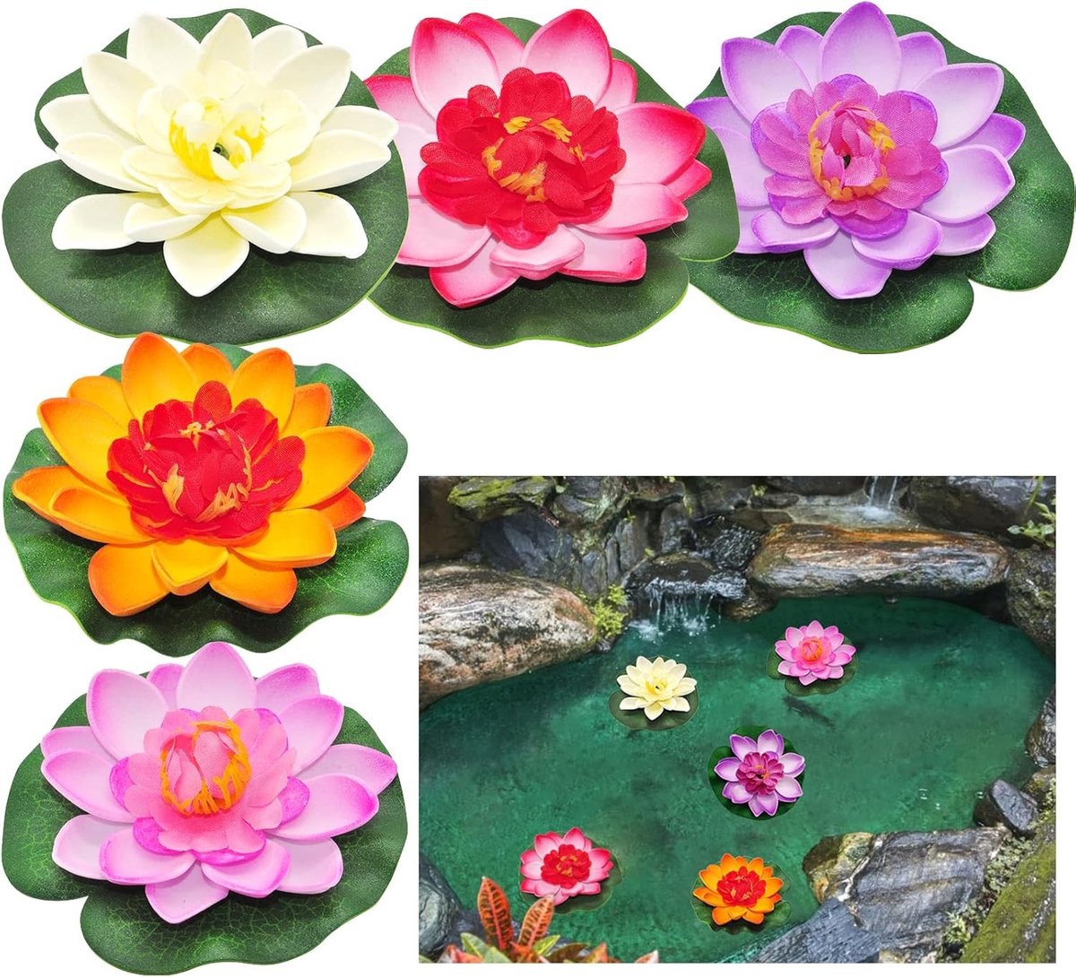 Kunstmatige Lotusbloemen voor Decoratie - Drijvende Waterlelies voor Vijver en Tuin, Set van 5 Stuks (10x10cm)