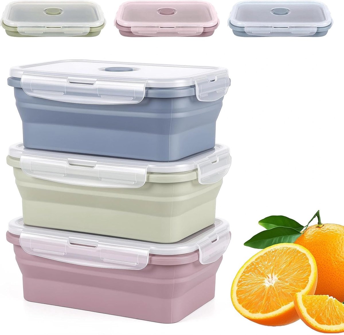 KZQ Opvouwbare siliconen lunchbox — Stapelbaar — Geschikt voor school, werk, magnetron en vaatwasser — 3-delige set — 800 ml