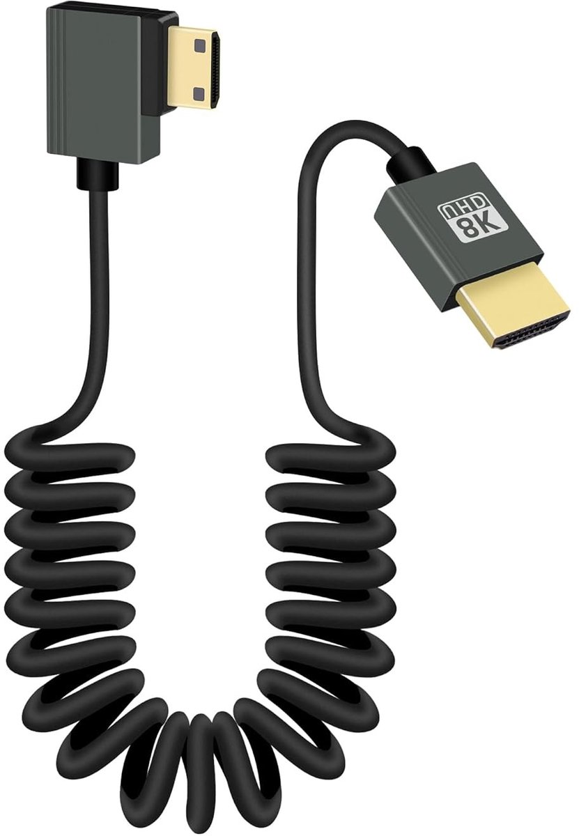 Mini HDMI naar HDMI Kabel 1m - 8K Resolutie, Flexibele Coiled Design, Perfect voor TV en Monitor