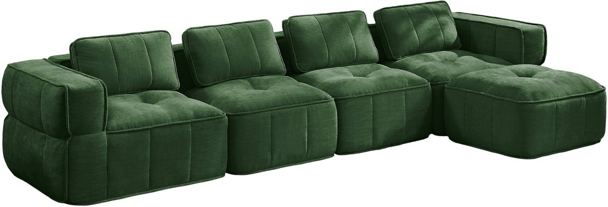 HAUSS SPOLE Hoekbank - Modulaire L-Vormige Bank Met Hocker - Diepe Zitting En Zacht Comfort - Voor Woonkamer - Polyester Groen