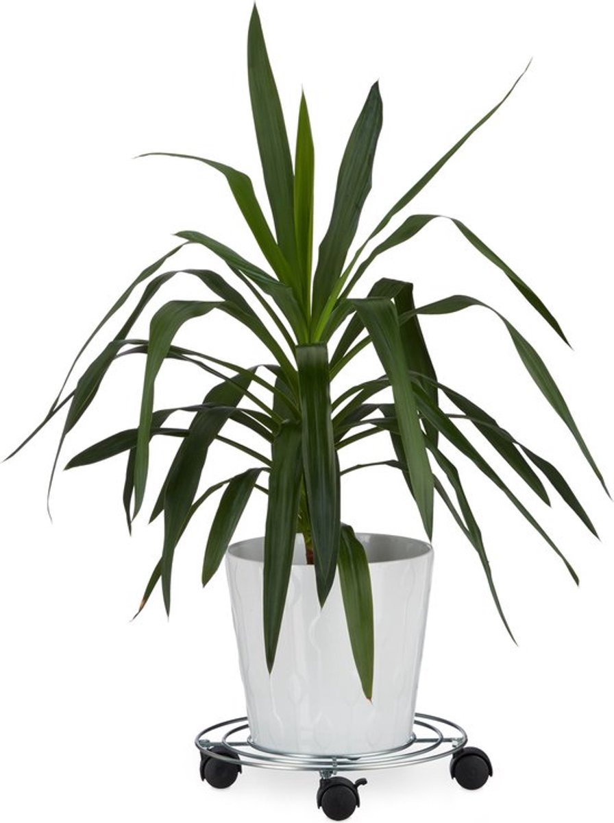 plantenroller met rem - 4 wielen - rond - 32 cm - tot 30 kg - binnen - zilver