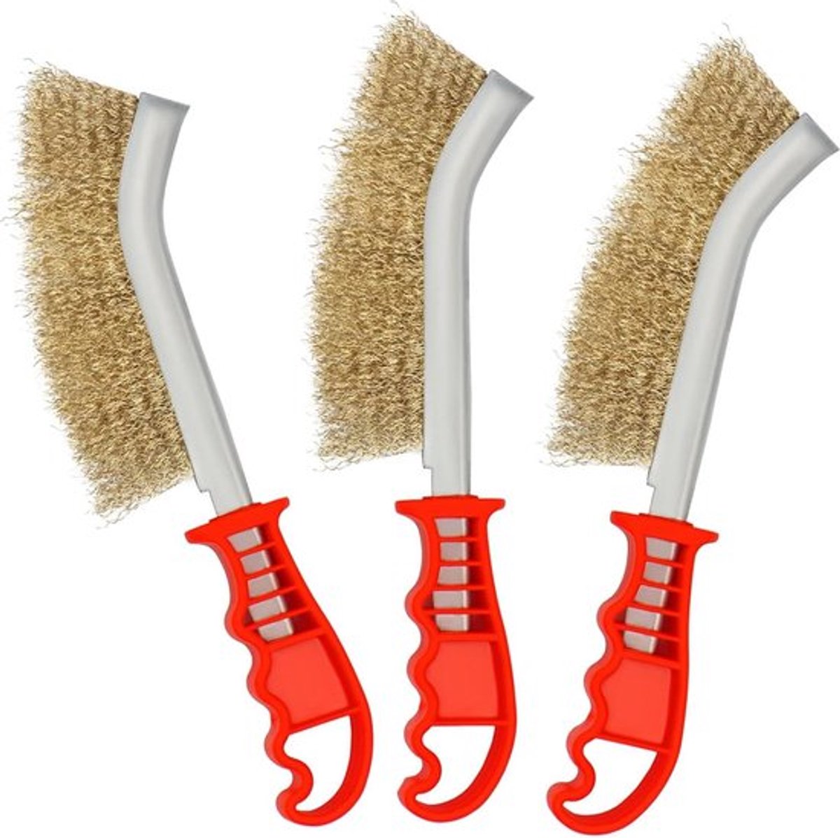 Set van 3 messing draadborstels - 125 mm borstel - comfortabele handgreep - reinigen van lakken en roest .