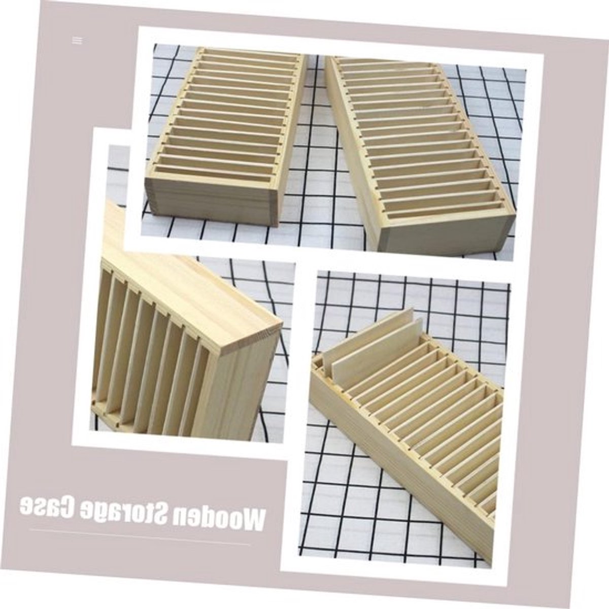 Houten Kaartopslagdoos voor Bureau - Organiseer en Bewaar Speelkaarten, Verzamelkaarten en Foto's - 32x14x6 cm