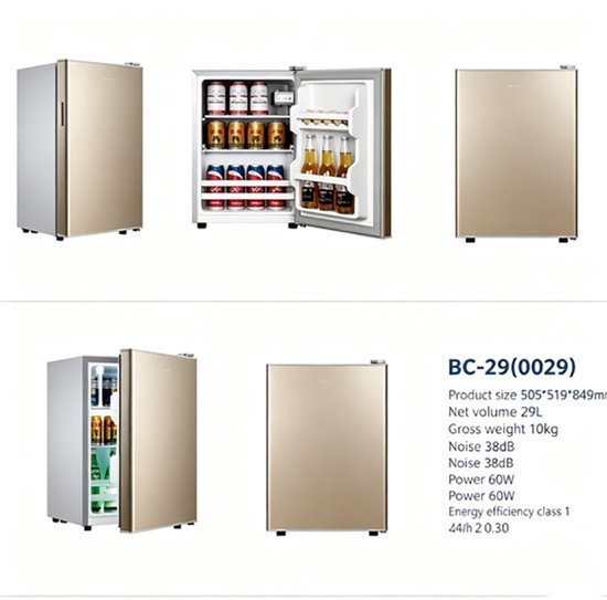 Zilverkleurige één‑deurs minikoelkast van 29 liter met alleen koelfunctie, energie‑efficiëntieklasse A, stil bedrijf van 38 decibel, afmetingen 55×40×39 cm, geschikt voor studentenkamers, kantoren en slaapkamers van learnlogic — afbeelding 5