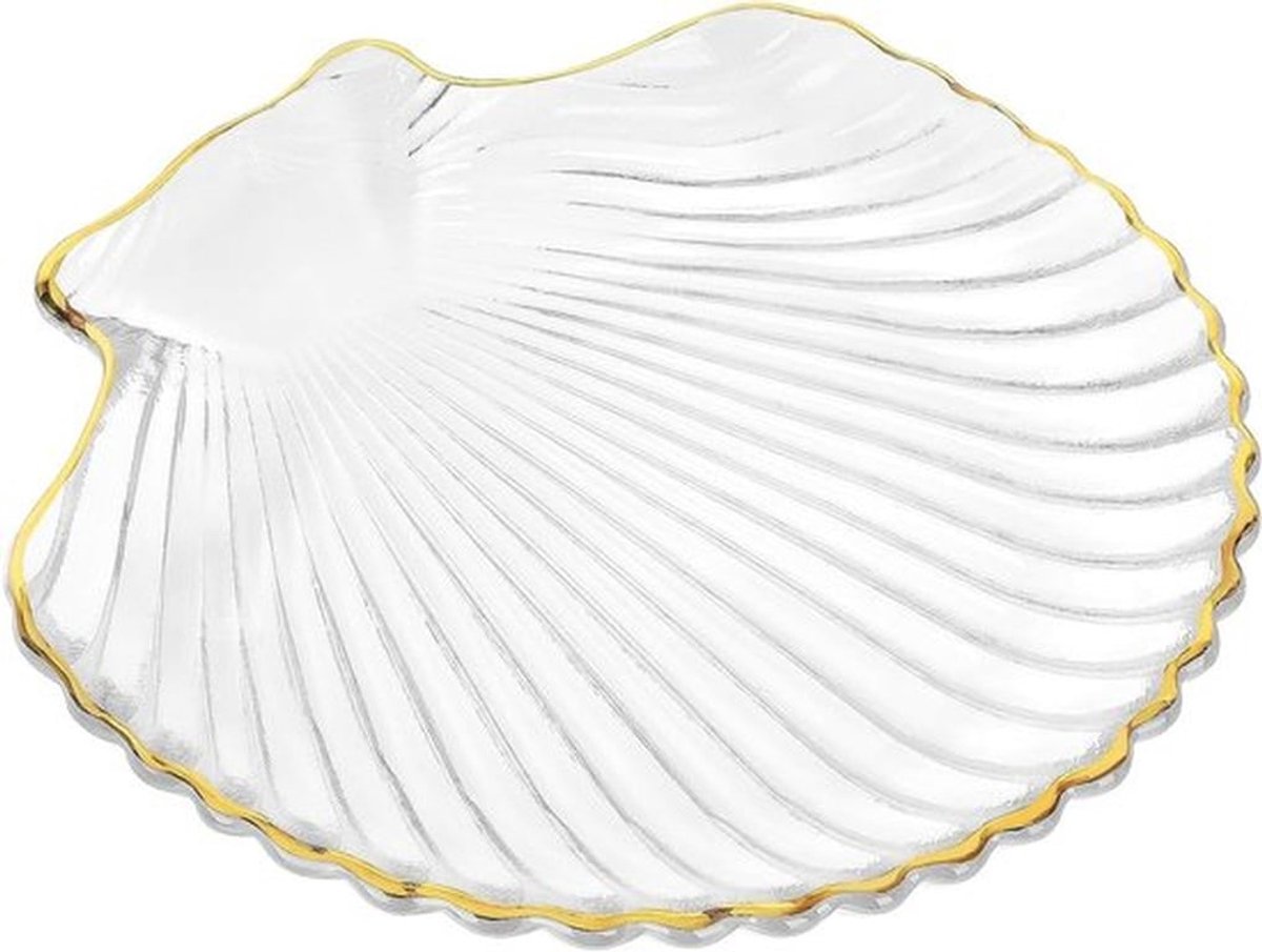 - Helder glazen zeepbakje - Badkamerdecoratie - Elegant ontwerp - Gouden rand - Zeeschelp - Reinigingshouder - Ijdelheid - Aanrecht - Gootsteen.
