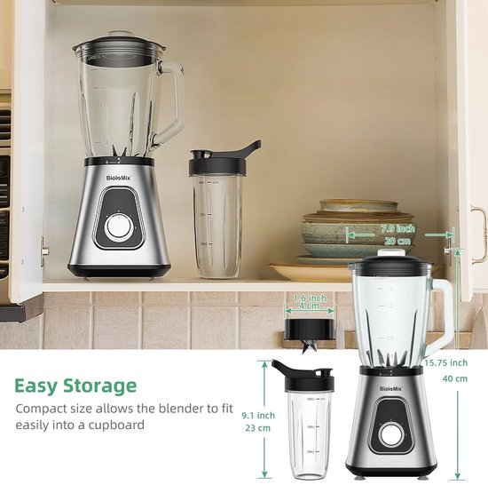 Archi Blender 1300W - Mixer - 1,5L Glazen Kan - 600 ml BPA-vrije Drinkbeker - 2 Snelheden & Pulsfunctie van Archi — afbeelding 4
