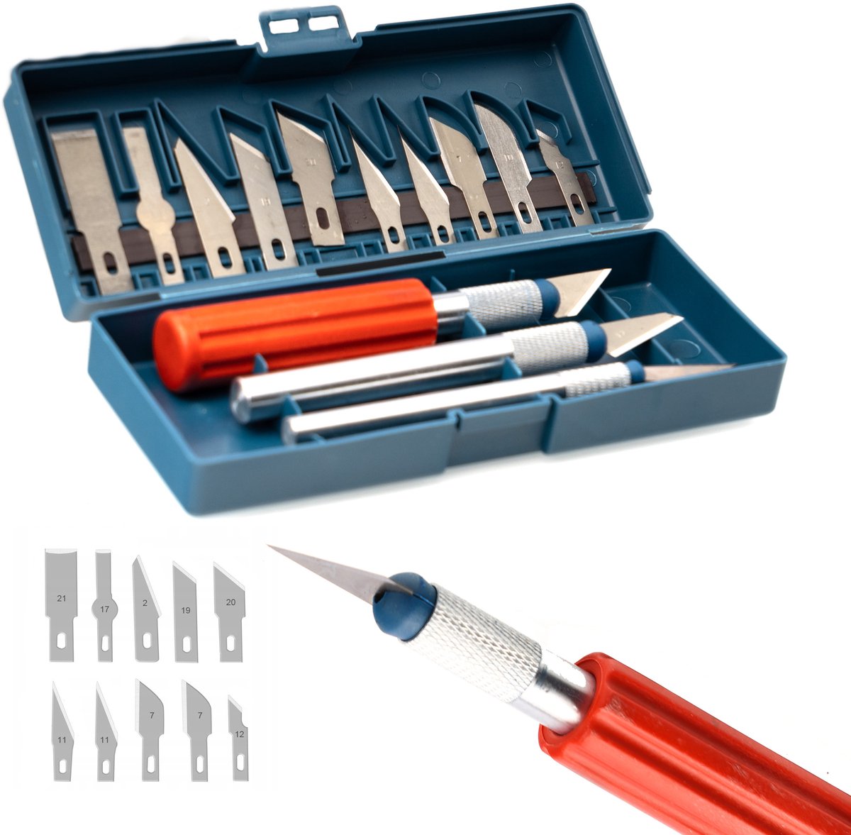 Rosfix Scalpel Snijset - 3 Handgrepen, 13 Mesjes - Etui met Magneetstrook, 10,4cm Handgreep