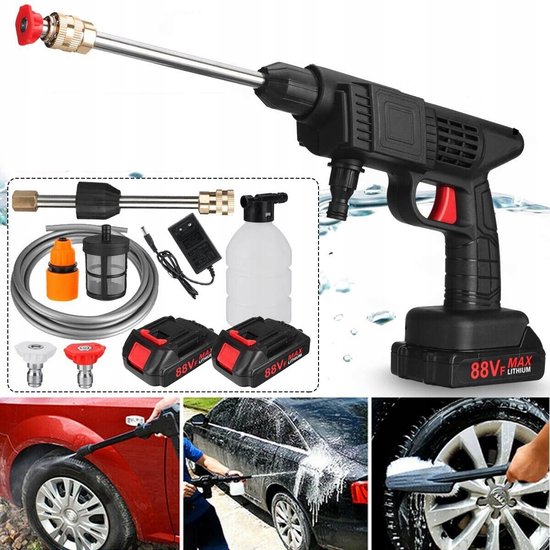 Draadloze Hogedrukreiniger - Accu Hogedrukreiniger 88VF - 2x 10000 mAh Accu - Maximale Druk 22 Bar - 0° en 40° Sproeiers met Schuimreservoir - 5 m Waterslang - Voor Auto, Tuin en Buitenreiniging — afbeelding 2