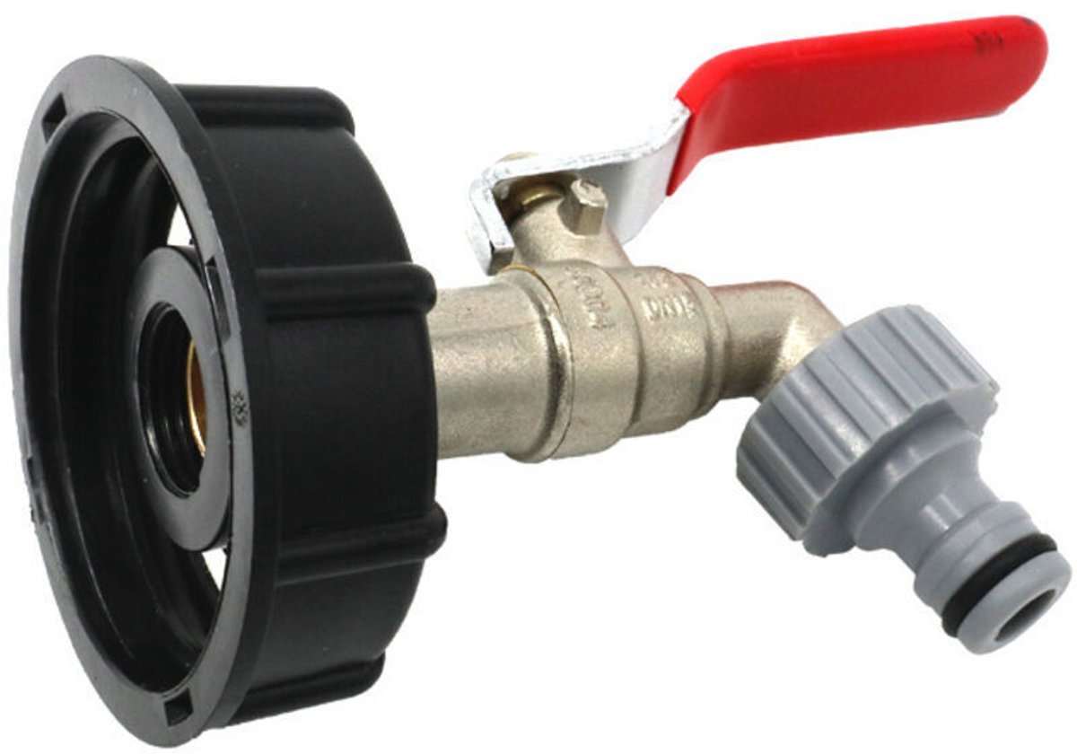 Messing IBC-afvoeradapter geschikt voor tuinkranen geschikt voor slangkoppelingen, aansluiting geschikt voor 1000L-tank, 12,7 mm.