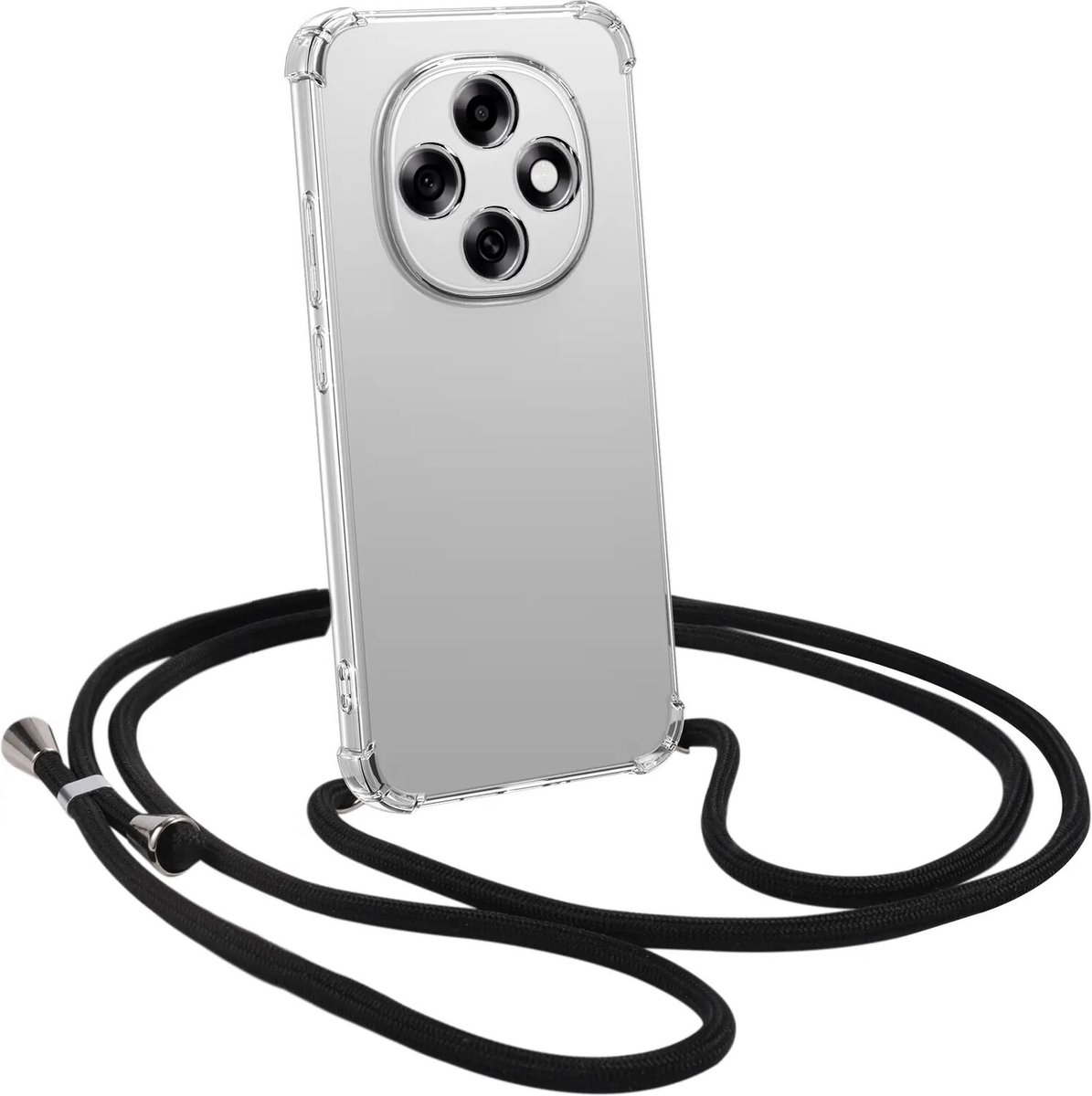 Transparant Hoesje met Koord Geschikt voor Oppo A6 Pro 5G - Case Schokbestendig TPU - Shockproof Back Cover met Ketting - Doorzichtig