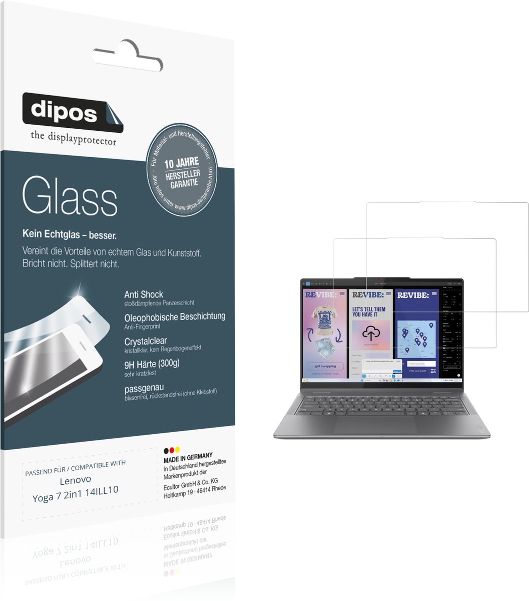 dipos – 2x Pantserfolie geschikt voor Lenovo Yoga 7 2in1 14ILL10 | 9H Screenprotector