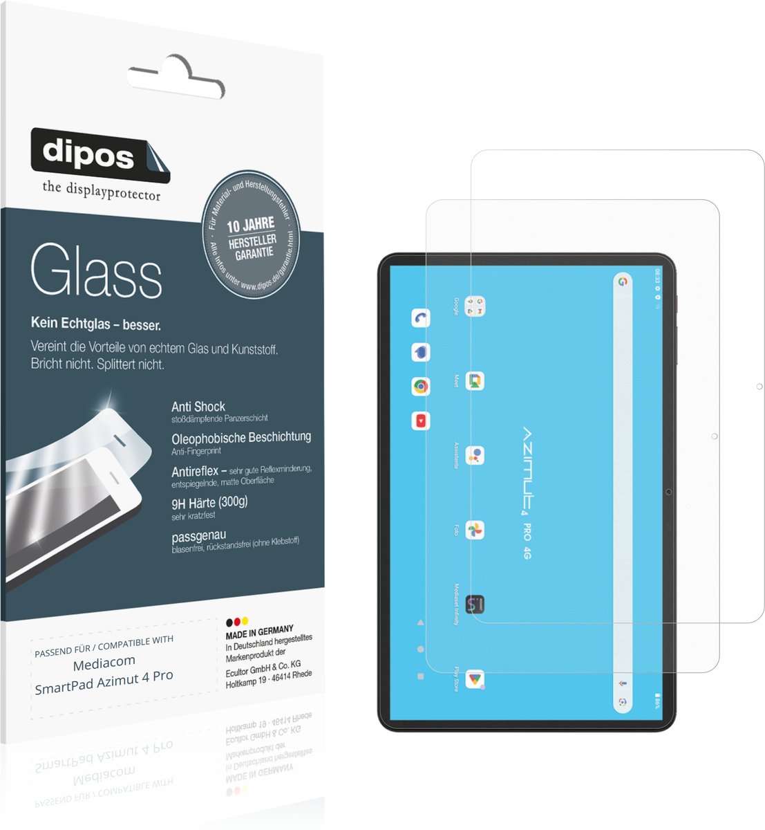dipos – 2x Matte Pantserfolie geschikt voor Mediacom SmartPad Azimut 4 Pro | 9H Screenprotector