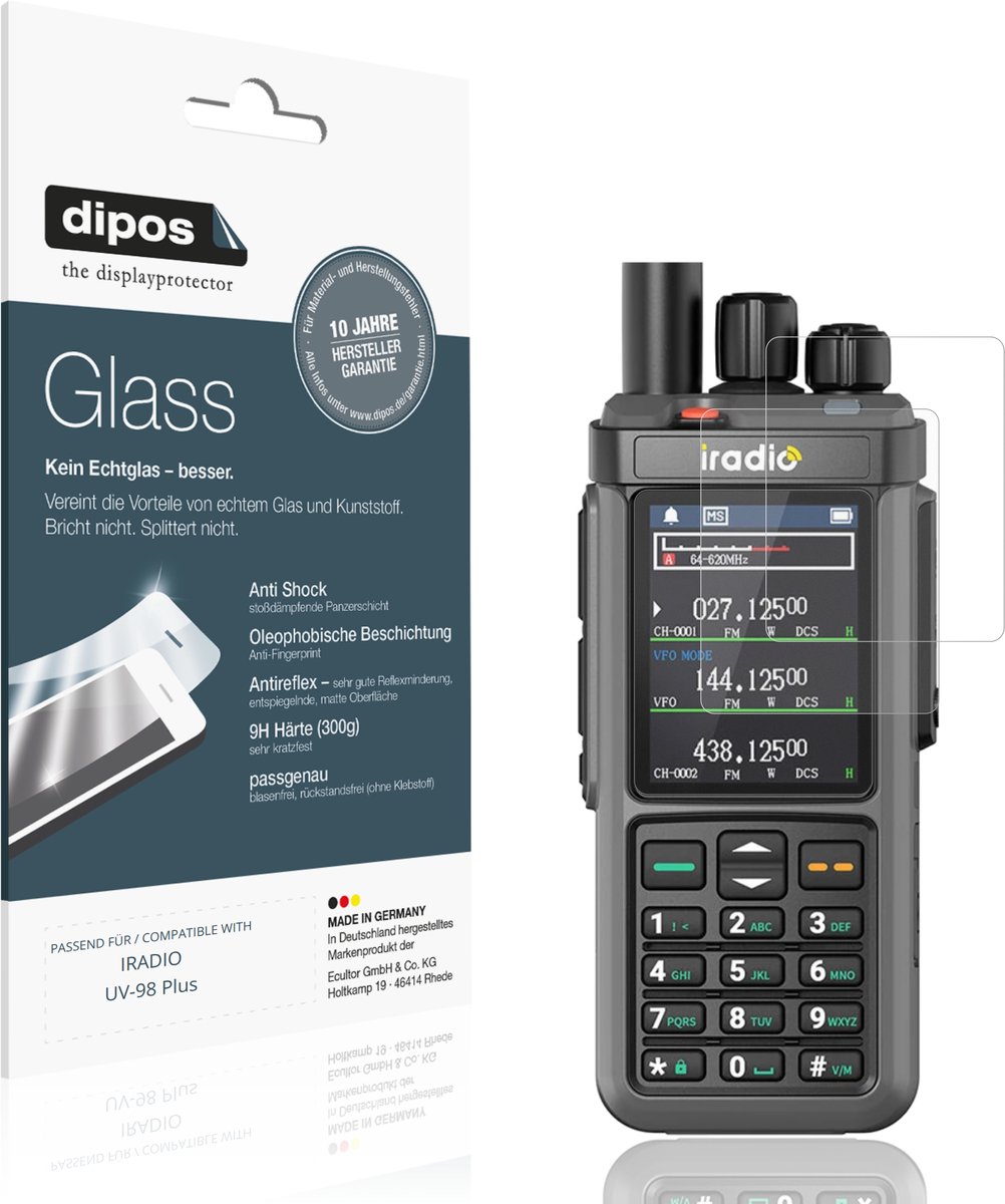 dipos – 2x Matte Pantserfolie geschikt voor IRADIO UV-98 Plus | 9H Screenprotector