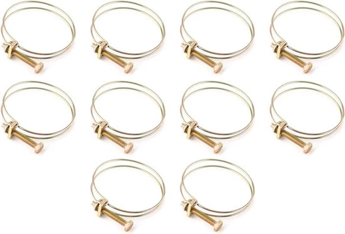 Verstelbare Waterslangklemmen - Set van 10 Klemmen voor Dubbele Draad - Sanitaire Sluiting - Verzinkt - Geschikt voor Buisdiameters 28-32 mm