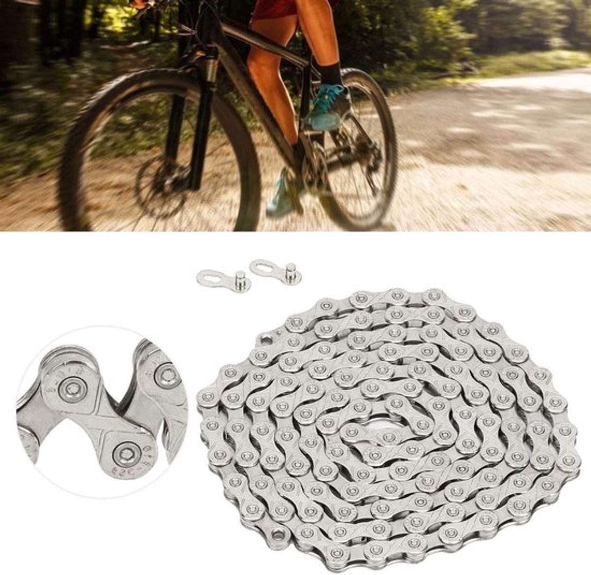 10-Speed Fiets Ketting voor Mountainbike en Vouwfiets - Stalen Ketting, Verstelbare Fietsaccessoires, Geschikt voor Fietsen en Opslag