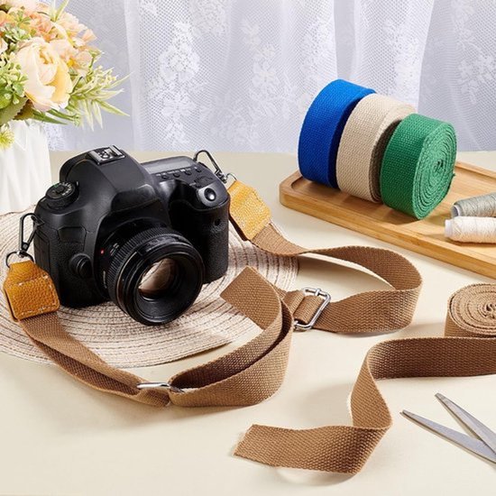 4-pack 18,3 m katoenen webbing naaigaren - 32 mm sterk poly-katoen lint - oker/beige/blauw/groen - eenvoudig lint voor casual gelegenheden en creatieve projecten — afbeelding 4