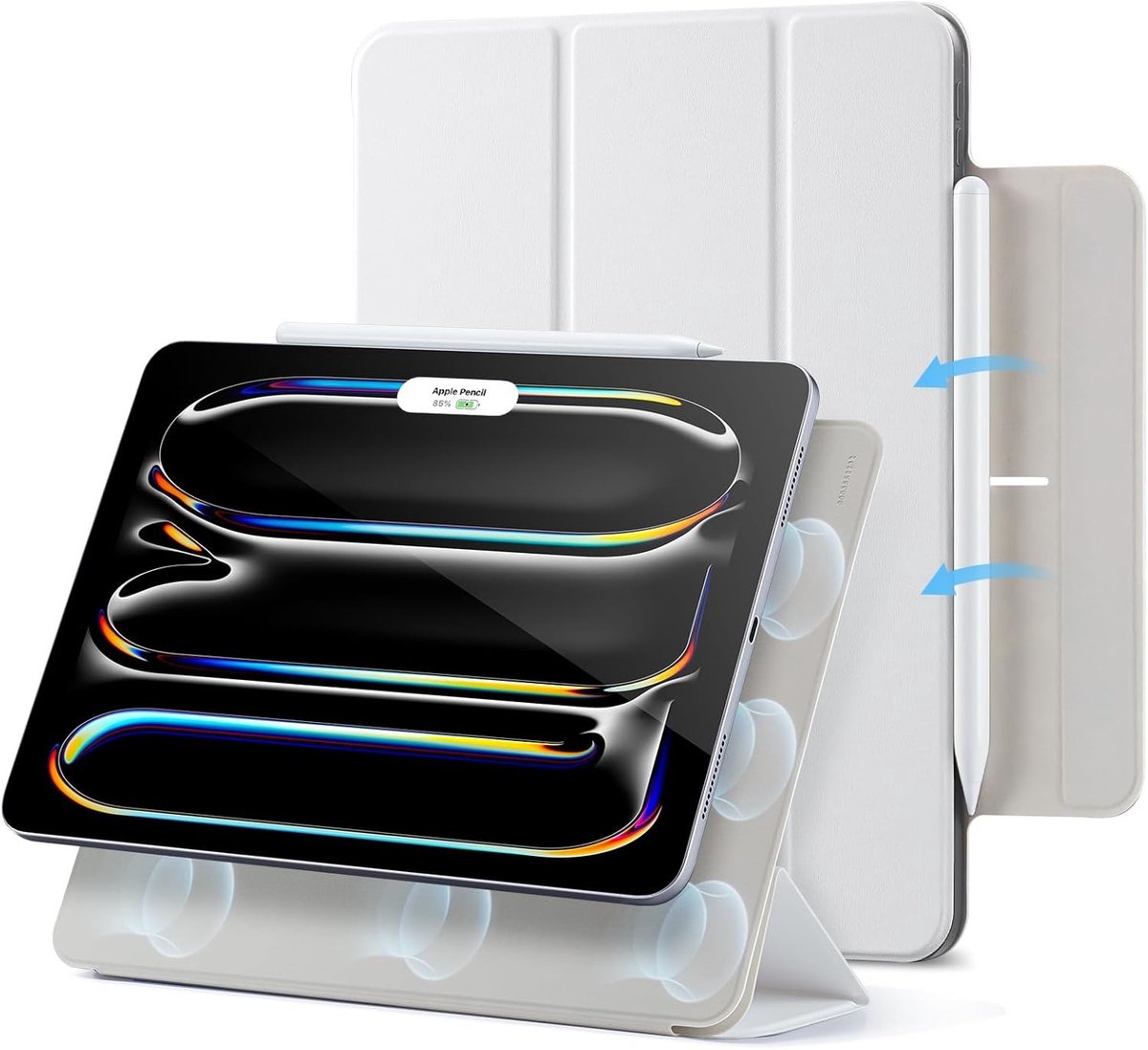 iPad Pro Hoes 13 Inch (2024) met Sterke Magnetische Bevestiging, Slimme Drievoudige Stand, Ondersteunt Apple Pencil en USB-C, Automatische Slaap/Wekfunctie, Duurzame Bescherming en Trifold Houder