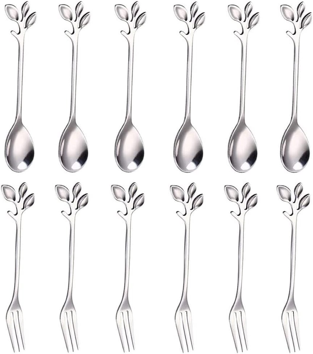 Set van 12 Dessertlepels en -vorken van RVS voor IJs, Fruit en Thee - Perfect voor Feestjes en Koffiemomenten