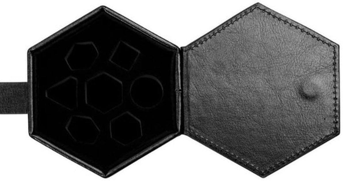 Dobbelstenen Doos Lade - Zeshoekige Dobbelsteenbak - 7 Ruimtes - PVC/Leer - Zwart - Inclusief Sponsvoering - Dobbelsteendoos
