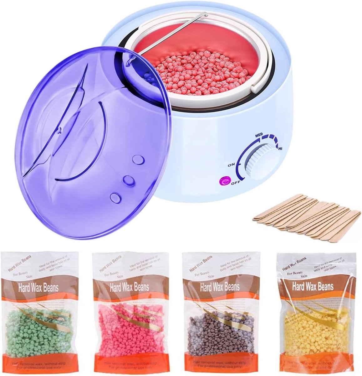 Waxverwarmer - Wit - Elektrische Waxverwarmer met 4 x 100 g Waxparels - Voor Pijnloze Ontharing Thuis