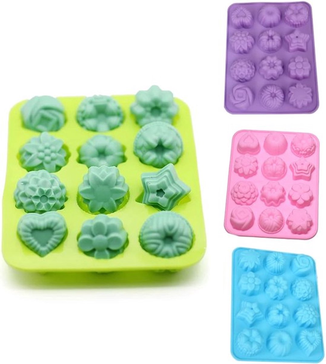 Cake-, Muffin- en Mooncake siliconen mallen - siliconen bloemzeepvorm - koekjes chocolade bakvorm - bloemvormige koekpannen voor DIY-bakken en handgemaakt 2 stuks in willekeurige kleuren