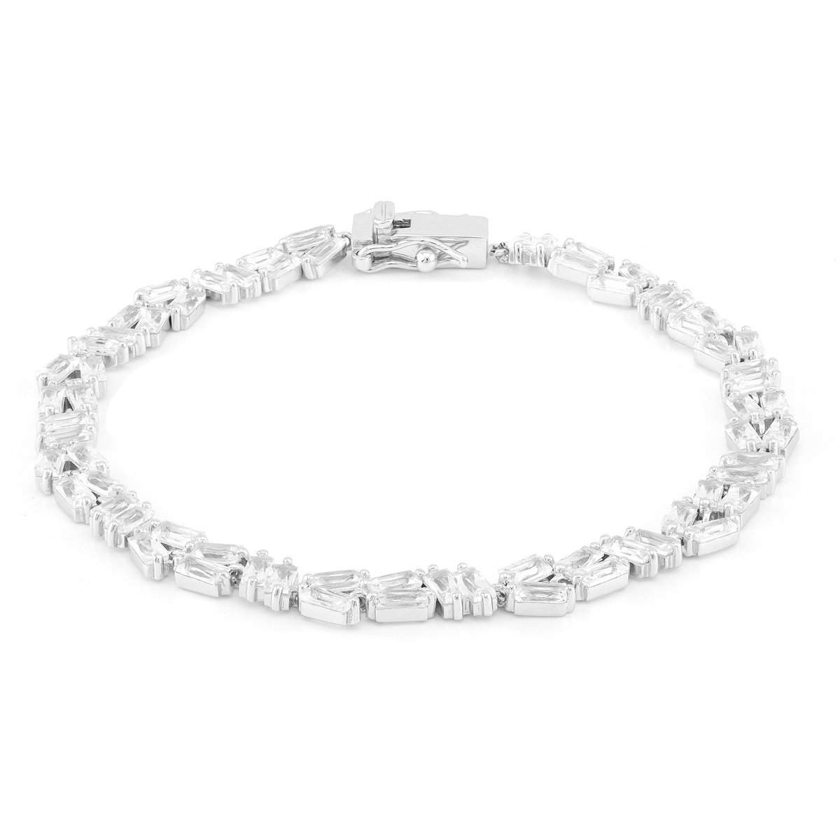 Cavill - Elegante Zilveren Armband - 925 Sterlingzilver Gerhodineerd - 66 Witte Topaas Baguette 8,55 Ct - Stralende Sieraden voor Dames