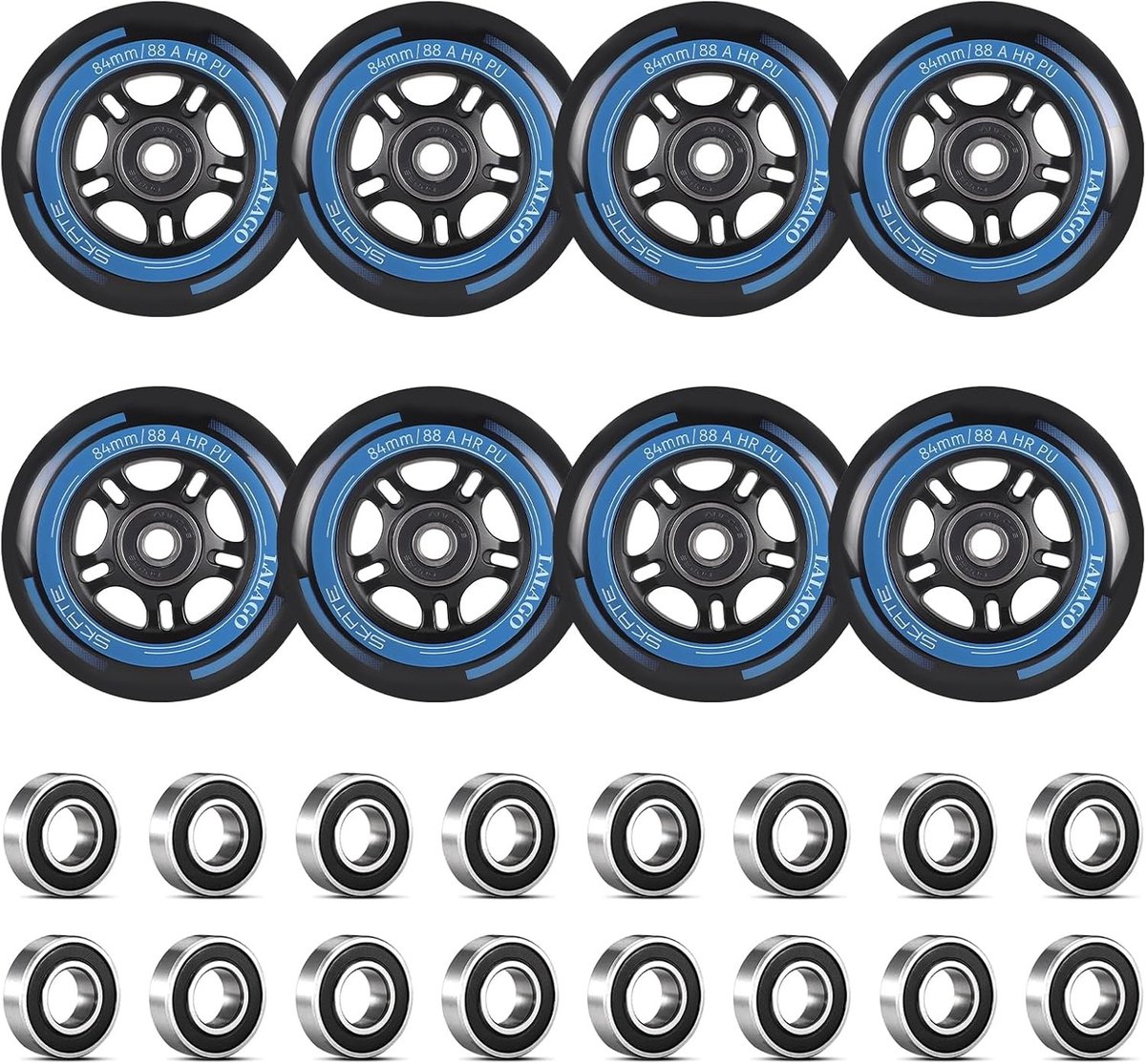 Set van 8 Inline Skate Wielen 84mm 88A SHR PU met ABEC 9 Lagers voor Binnen en Buiten Gebruik, Geschikt voor Roller Skates en Stunt Skates