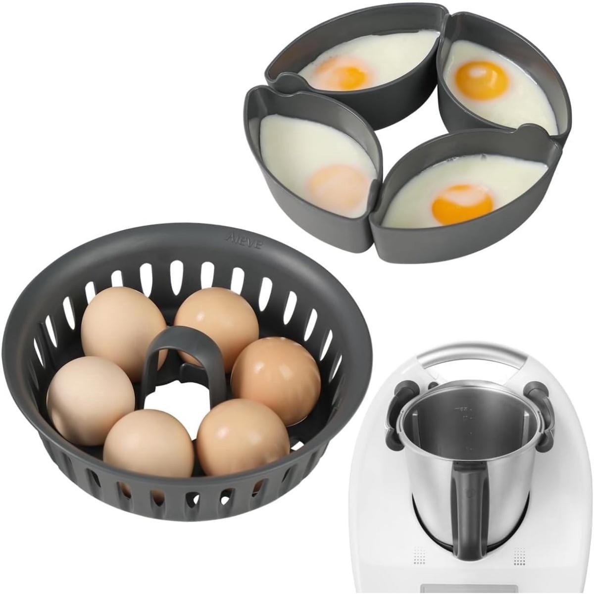 SSTRWGOOD 2-in-1 Eierkoker en Pochereerhouder geschikt voor Thermomix TM5 TM6 TM31 – BPA-vrij – Geschikt voor 4 Gepocheerde en 6 Gekookte Eieren – Vaatwasserbestendig – Kunststof – 17x17x7cm – Zonder Pan – Alleen de beugel