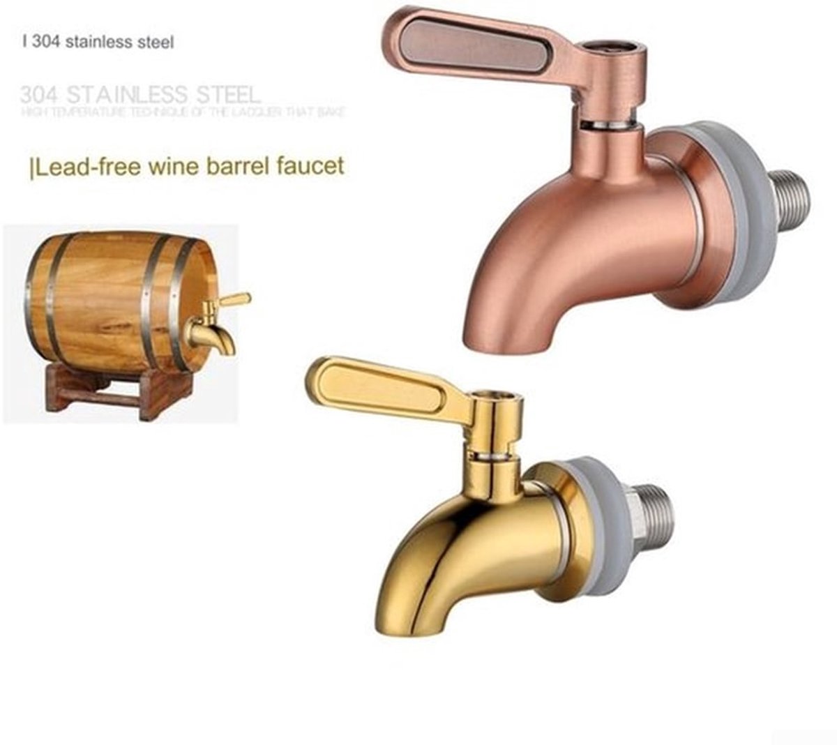 Wijnbier Dispenser Kraan 304 Roestvrij Staal Drank Dispenser Vervanging Spon voor Warm Koud Water Bier Wijnsap (Geborsteld rose goud (16mm))