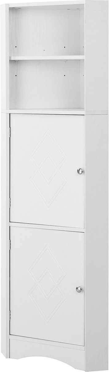 Badkamerkast - Hoekkast Badkamer - Badkamermeubel - Waterdicht - Ruimtebesparend - Anti-kantel - Open Vakken - Badkamer - 36,5x36,5x155cm - Wit