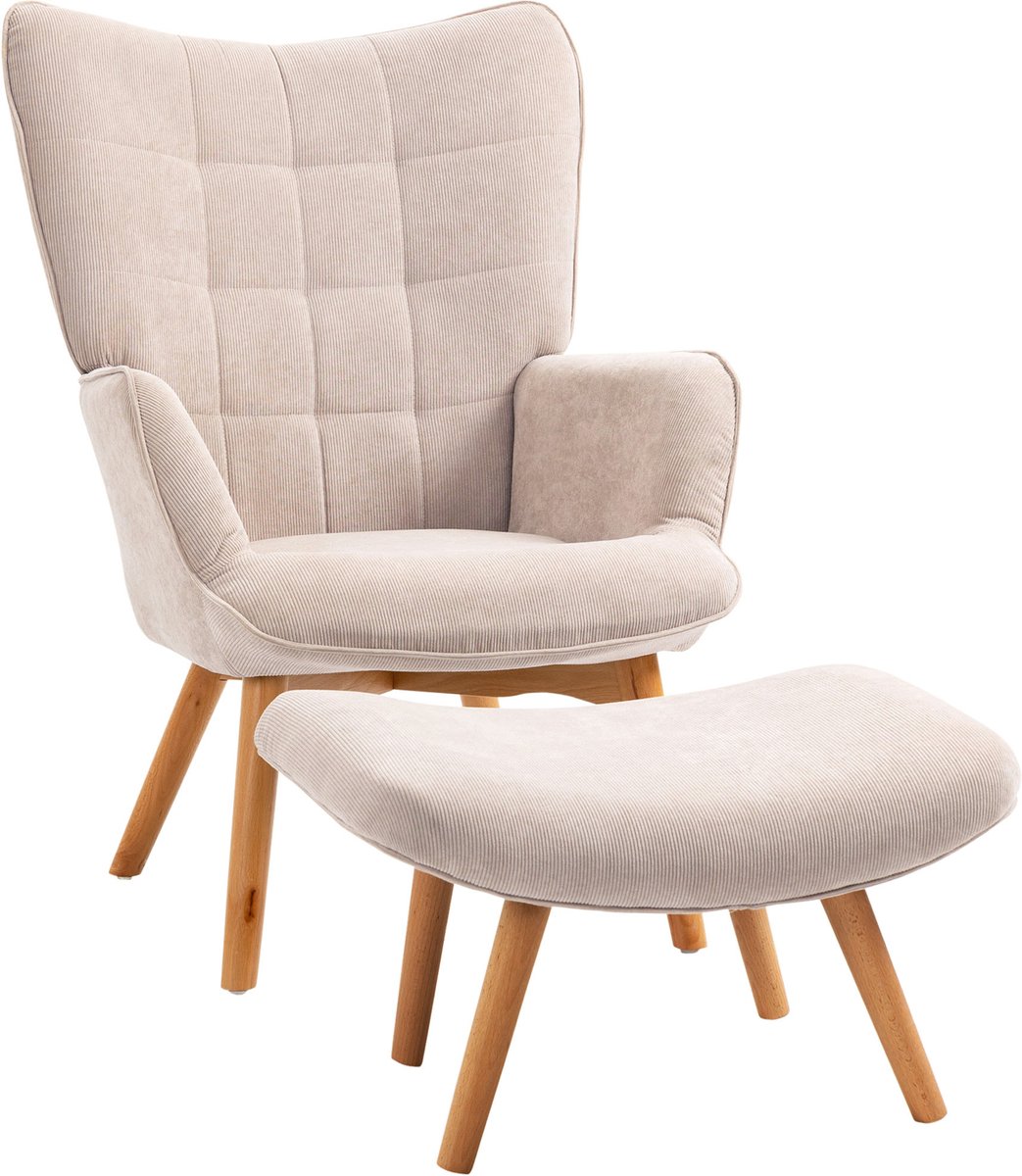 HOMCOM - Fauteuil met voetenbank - Polyester - 72x80x101cm - Beige
